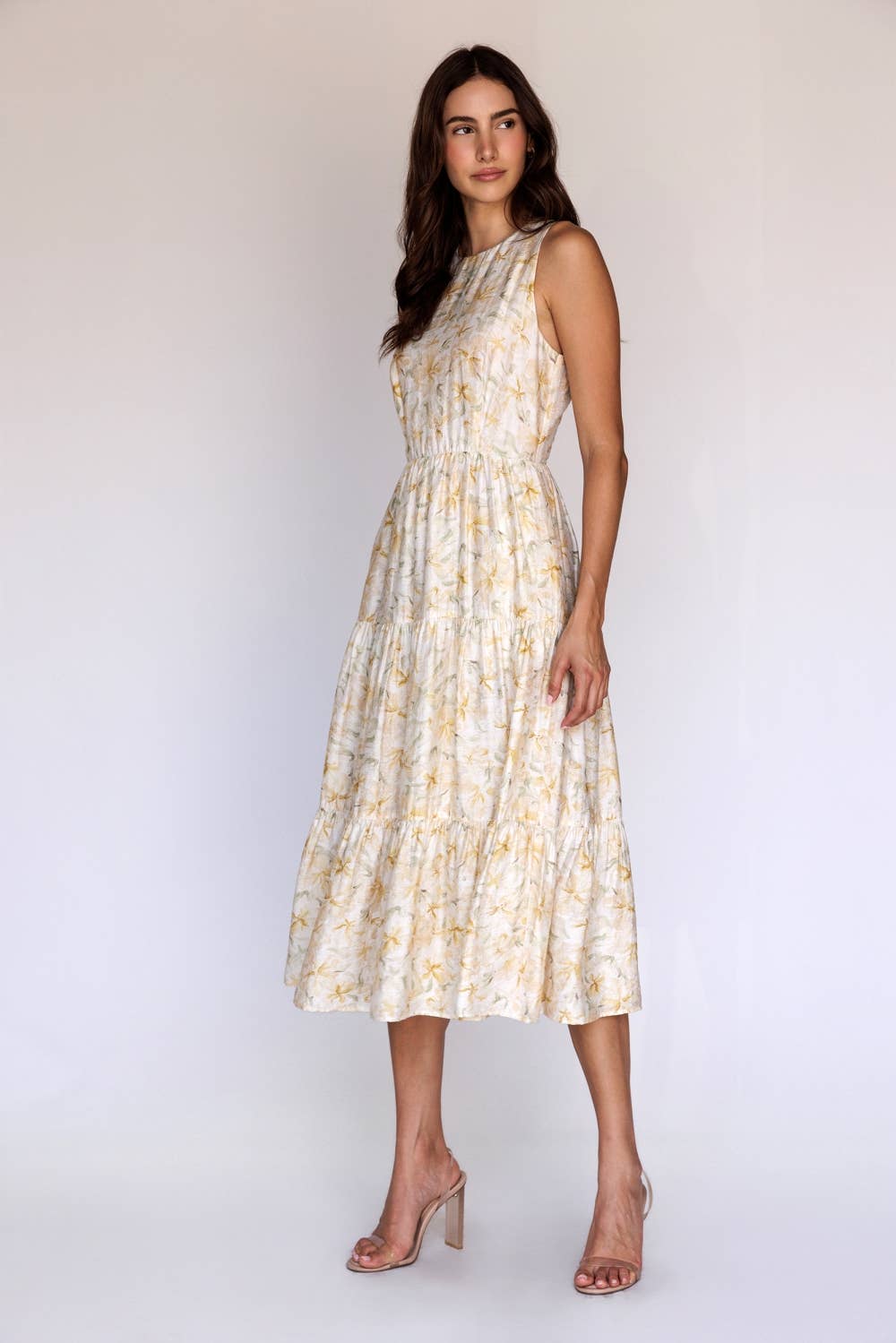 Floral Sleeveless Tiered Midi Dress
