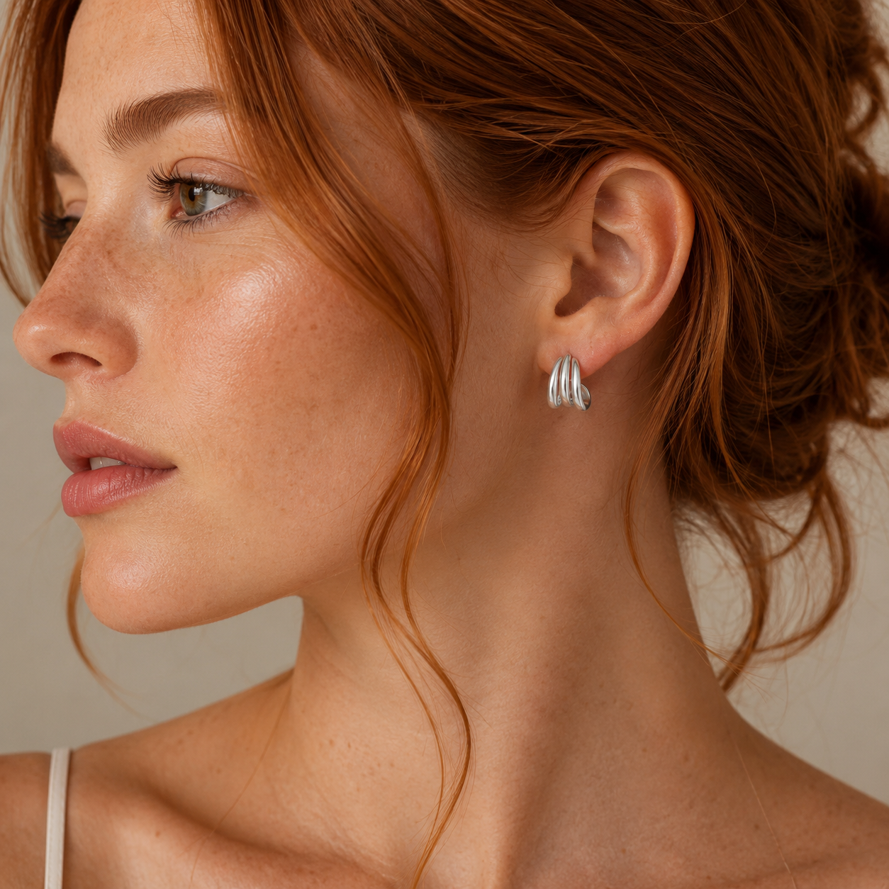 Silver Three Hoop Huggie - Earring
