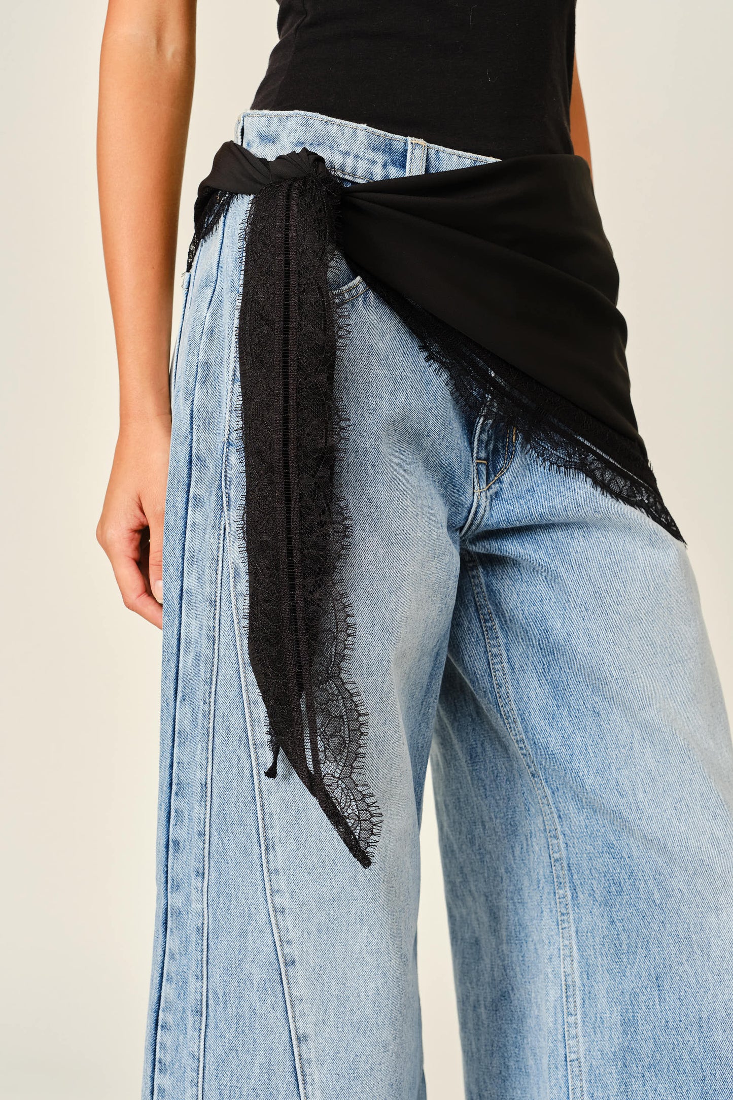 Boho Lace Trim Knotted Scarf