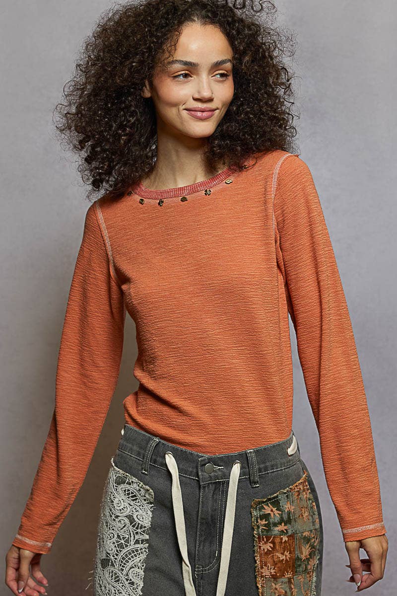 Stud detail textured knit top