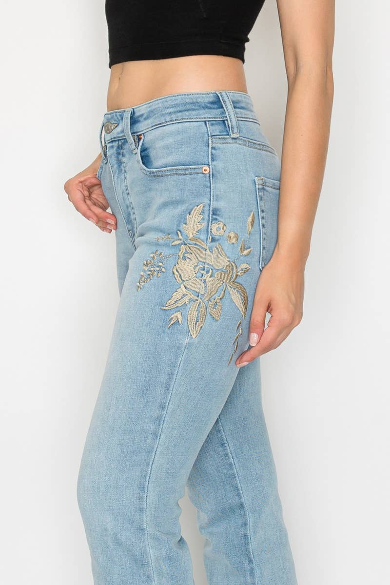 HIGH RISE EMBROIDERED MODERN BOOTCUT JEAN