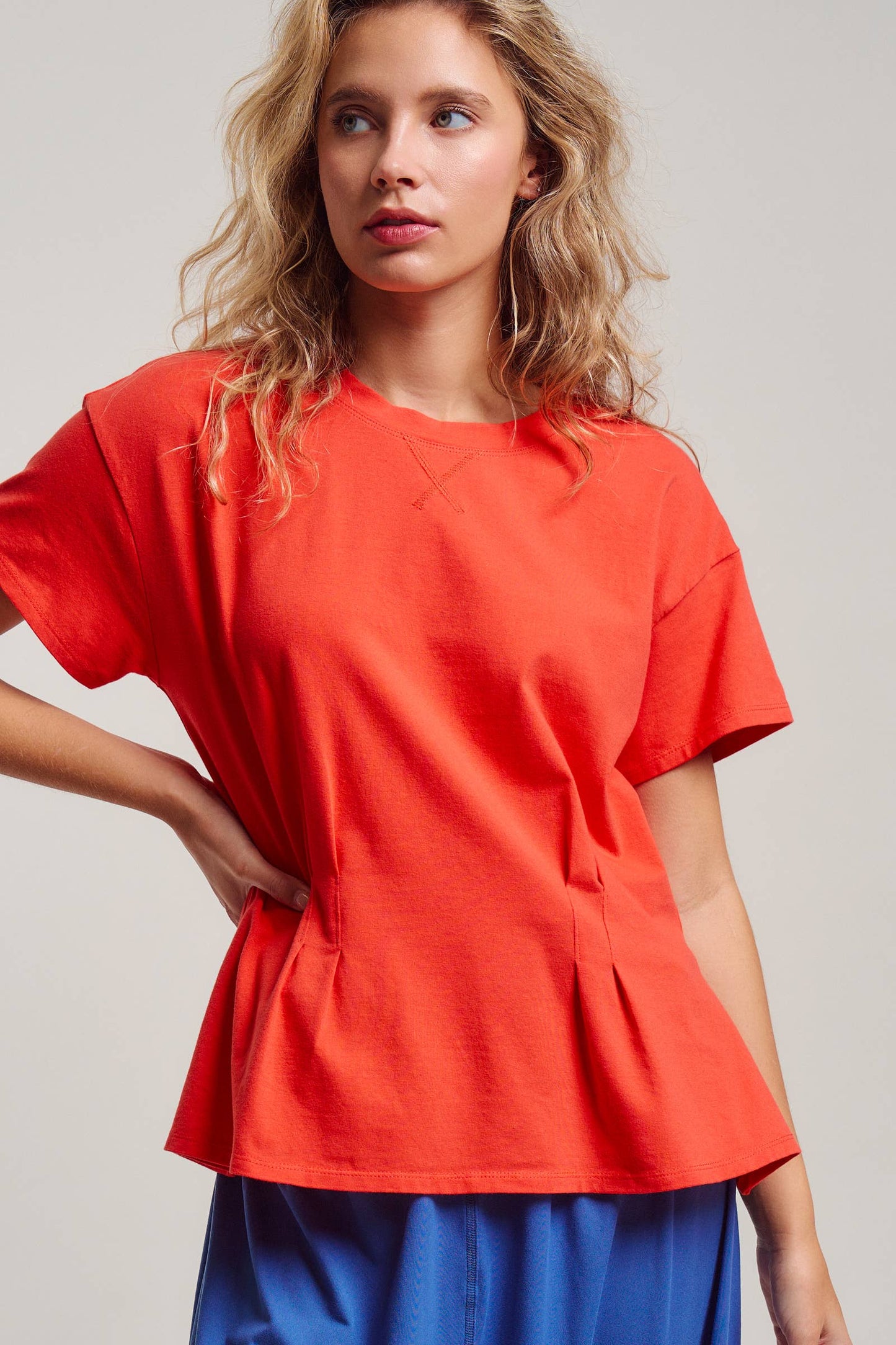 Pleated Waist Cotton Spandex Everyday Tee