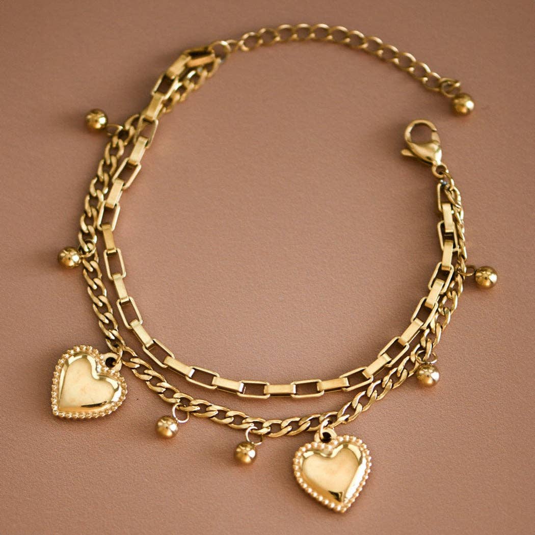 18K Gold Plated Waterproof Heart Chain Bracelet