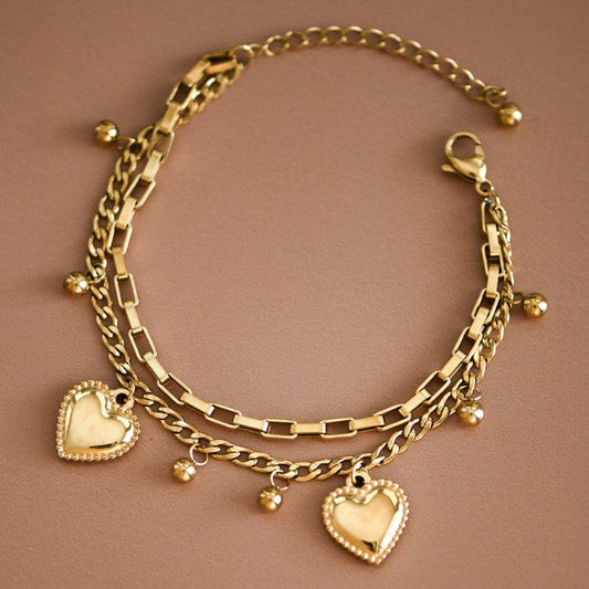 18K Gold Plated Waterproof Heart Chain Bracelet