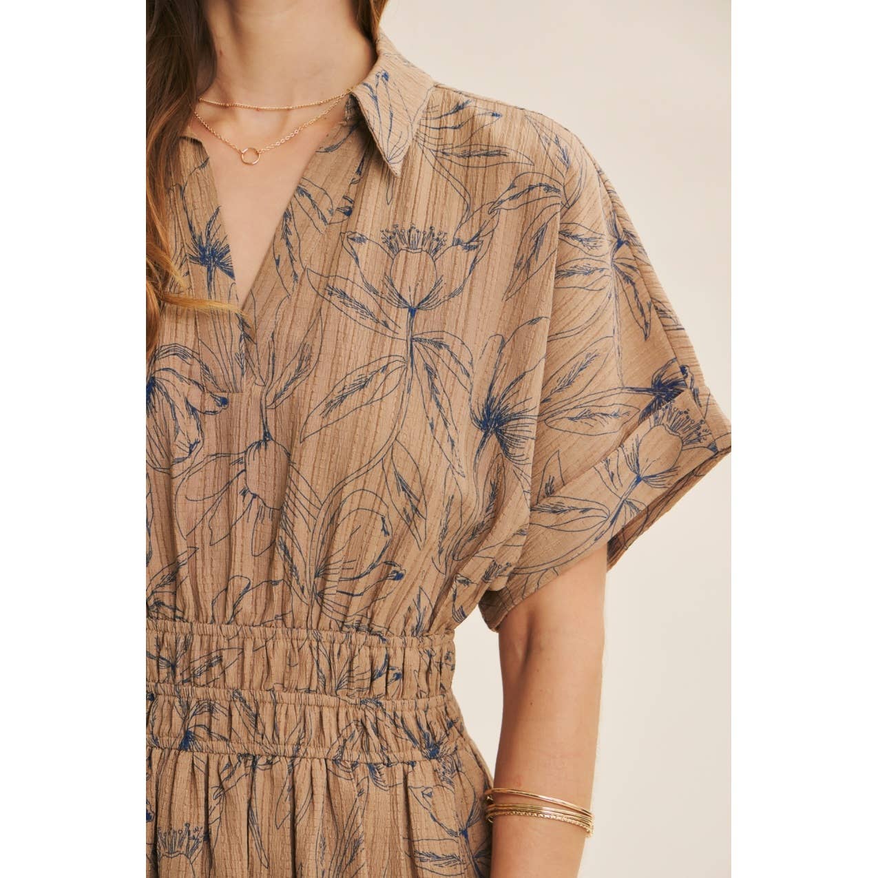 VINTAGE INSPIRED TEXTURED FLORAL MAXI DRESS WITH DOLMAN SLVS