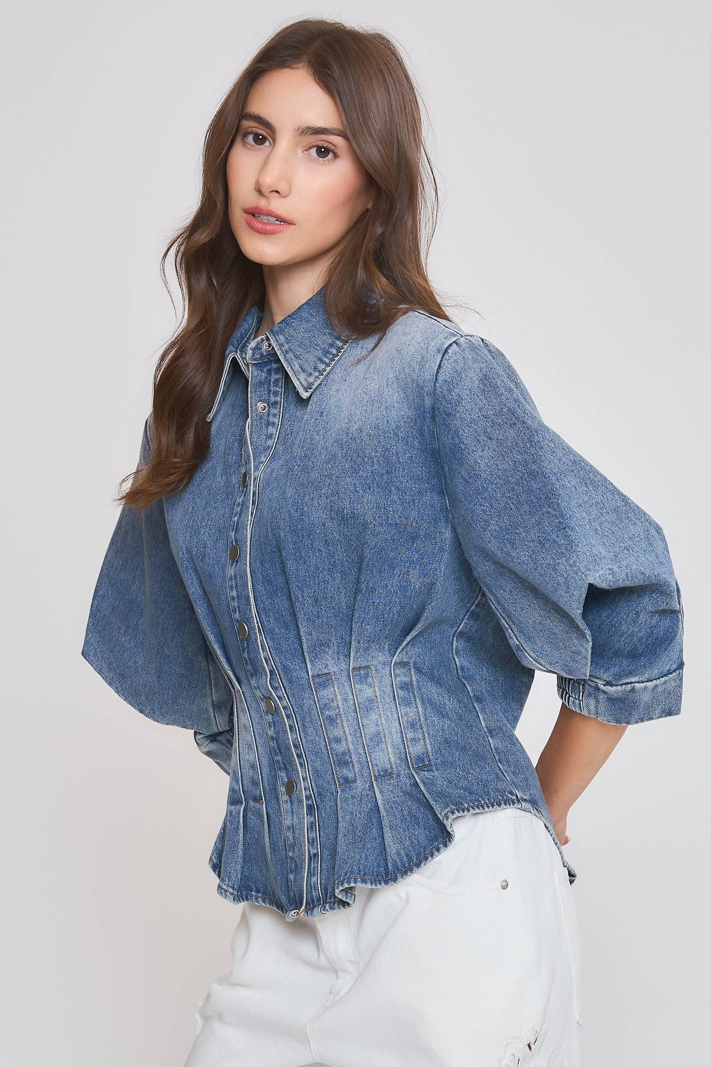 Denim Blouse with Tailored Silhouette