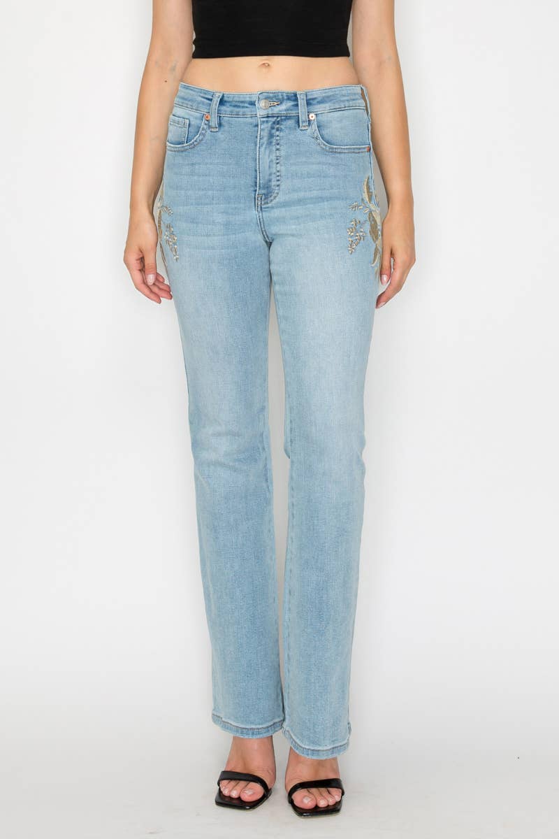 HIGH RISE EMBROIDERED MODERN BOOTCUT JEAN