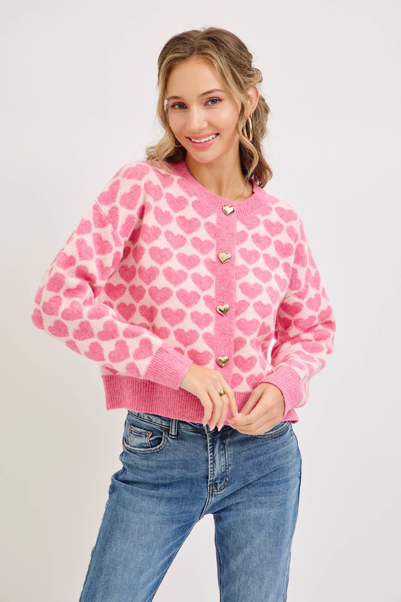 Sweetheart Button Cardigan – Pink or Red