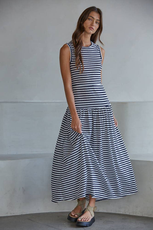 Knit Cotton Blend Striped Sleeveless Midi - Ultra Light Fabric
