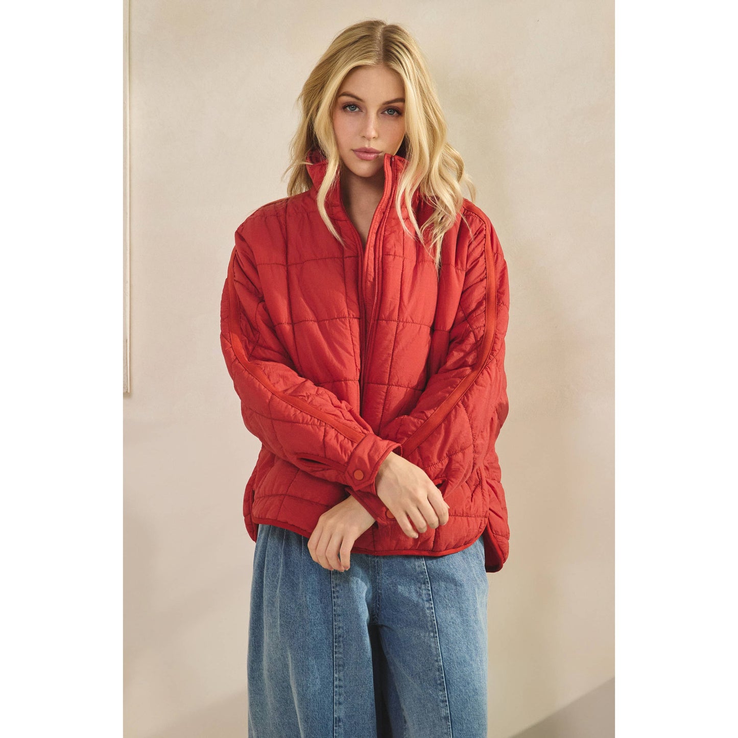 Oversized Packable Puffer Jacket – Brick Red