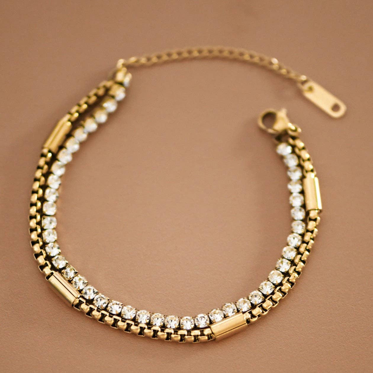 18K Gold Plated Waterproof Stainless Steel Chain and Diamond Bracelet