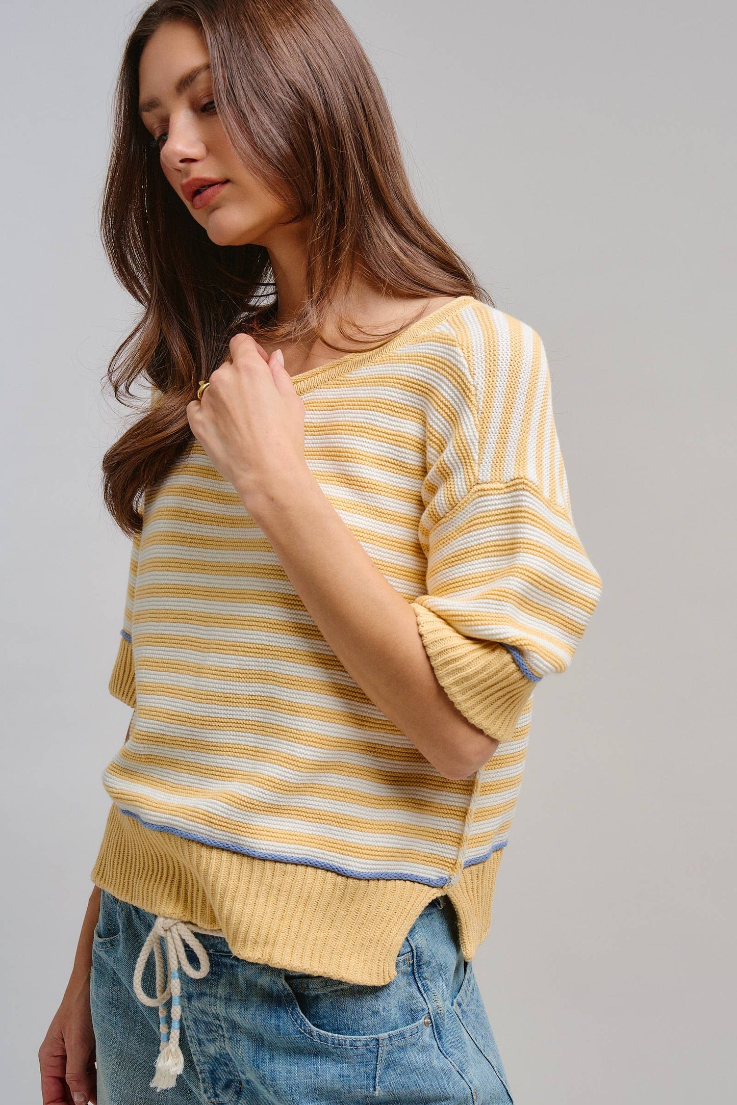 Premium Cotton Striped Contrast Trim Sweater Tee