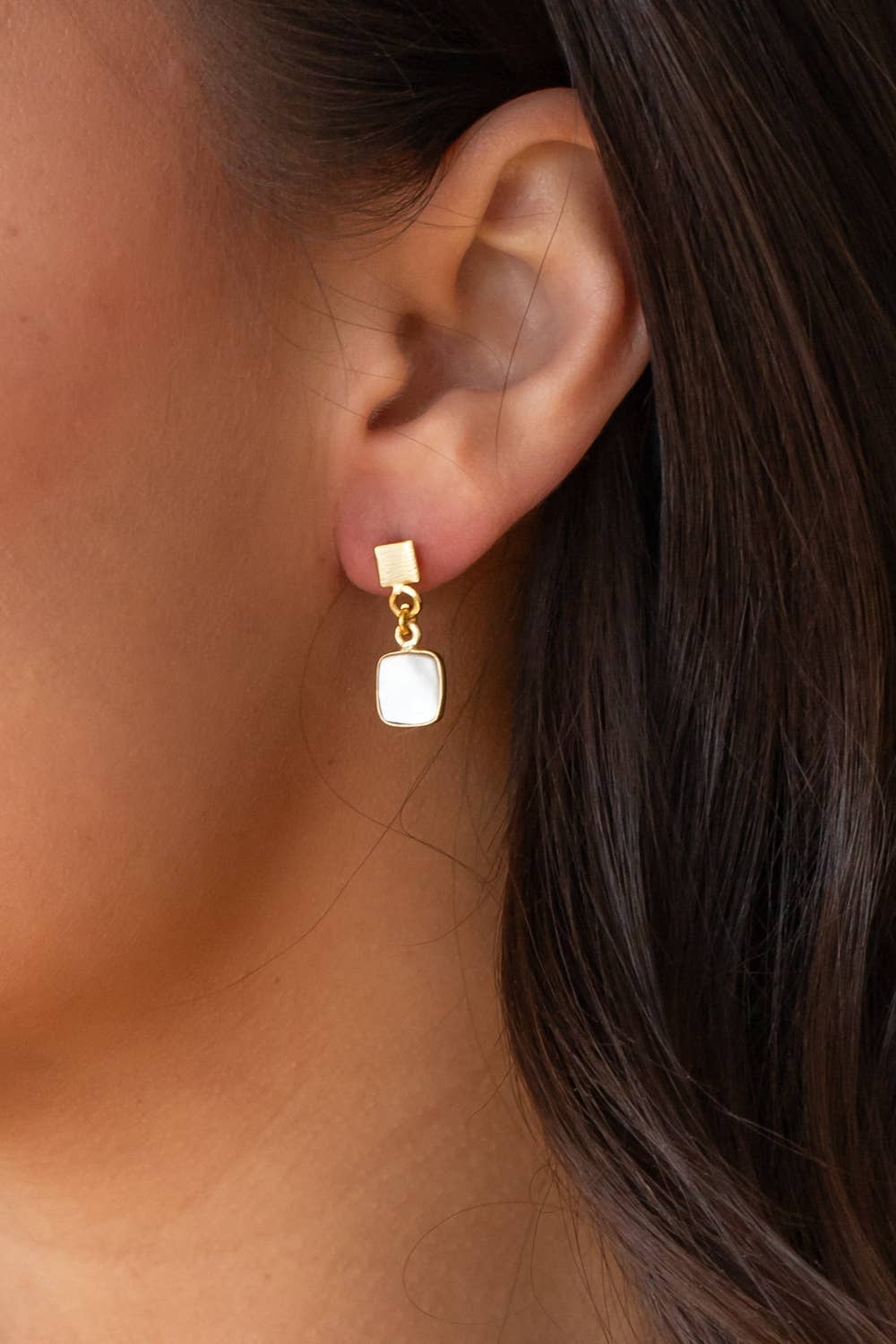 Gold Dangle Earring with White Stone