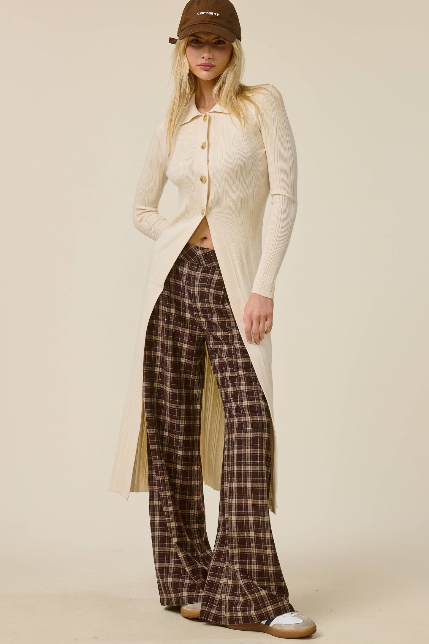 Collared Ribbed Knit Duster Cardigan