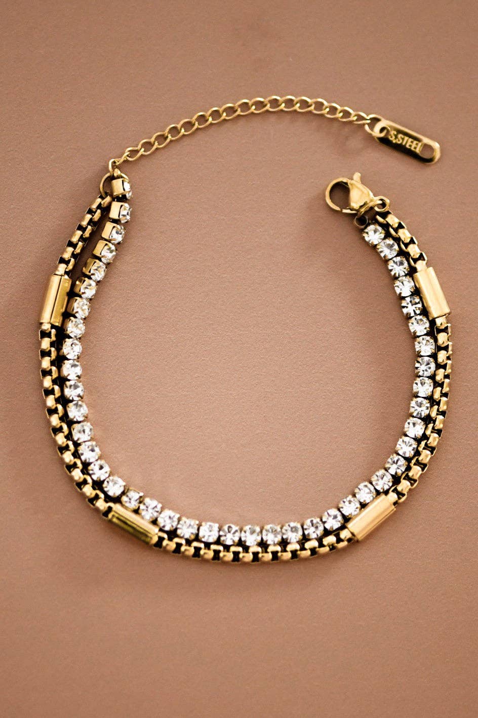18K Gold Plated Waterproof Stainless Steel Chain and Diamond Bracelet
