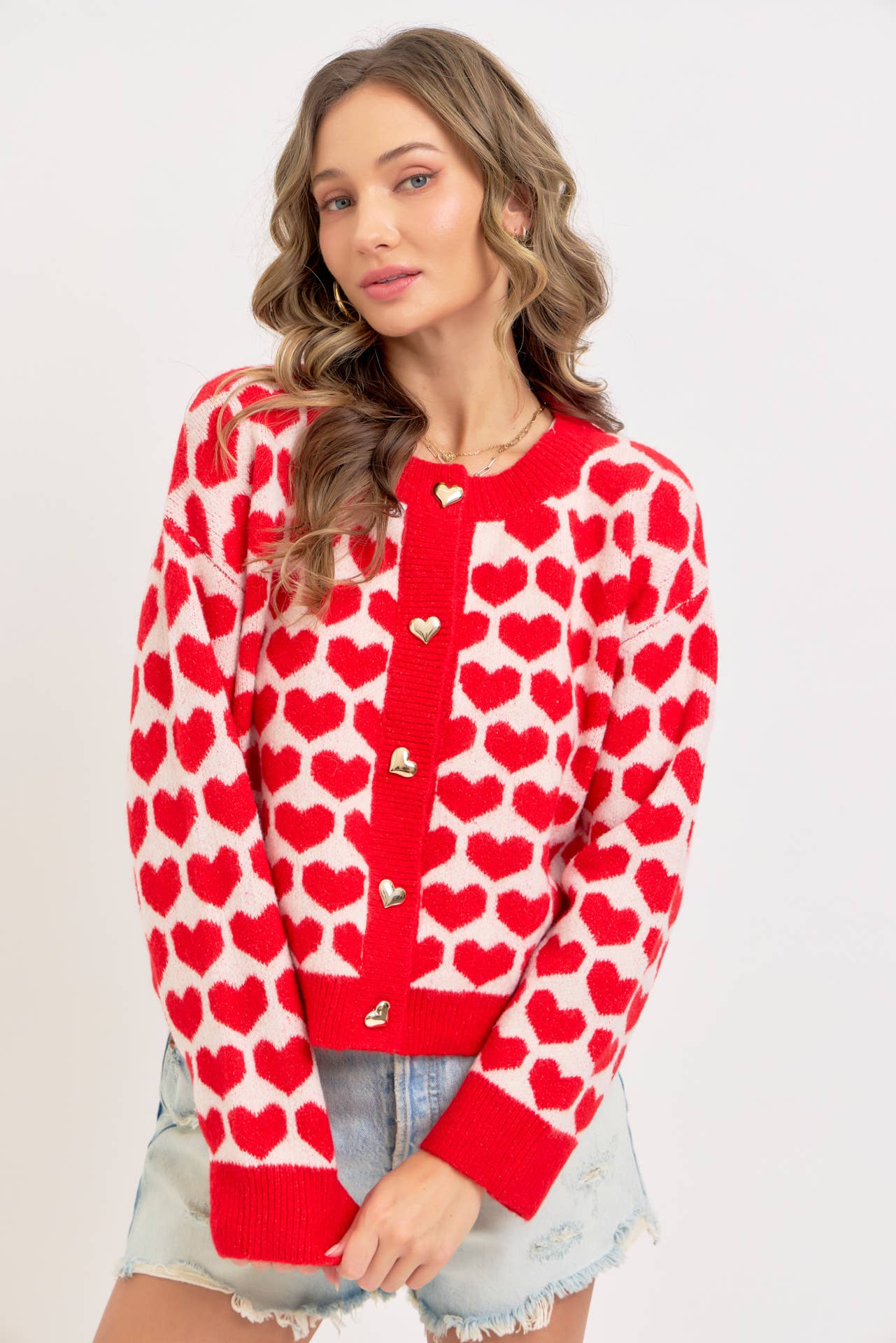 Sweetheart Button Cardigan – Pink or Red