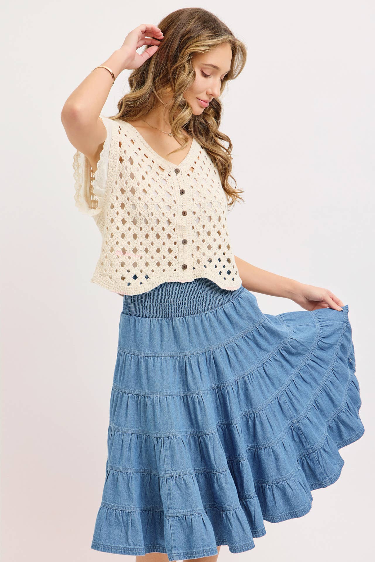 Smocked Waist Midi Skirt