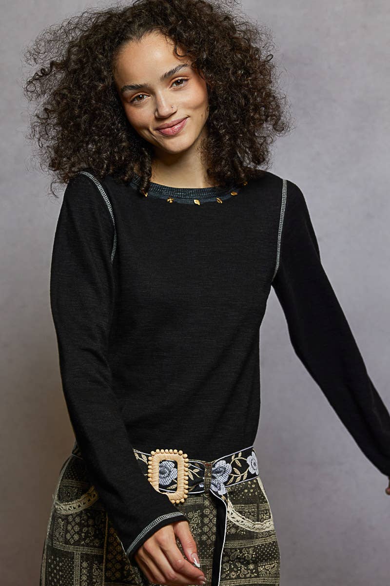 Stud detail textured knit top