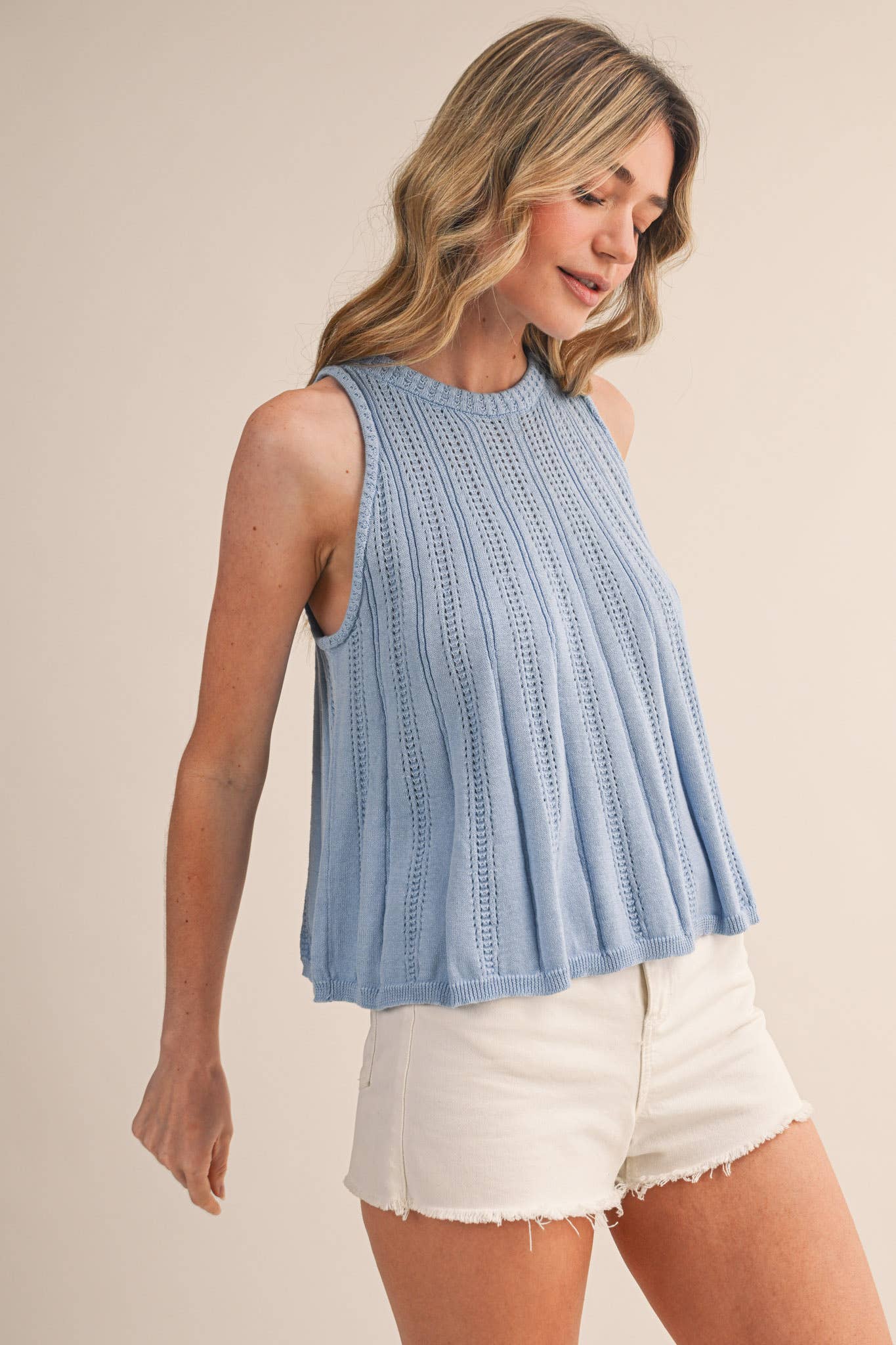 Sleeveless Pointelle Sweater Knit Tank