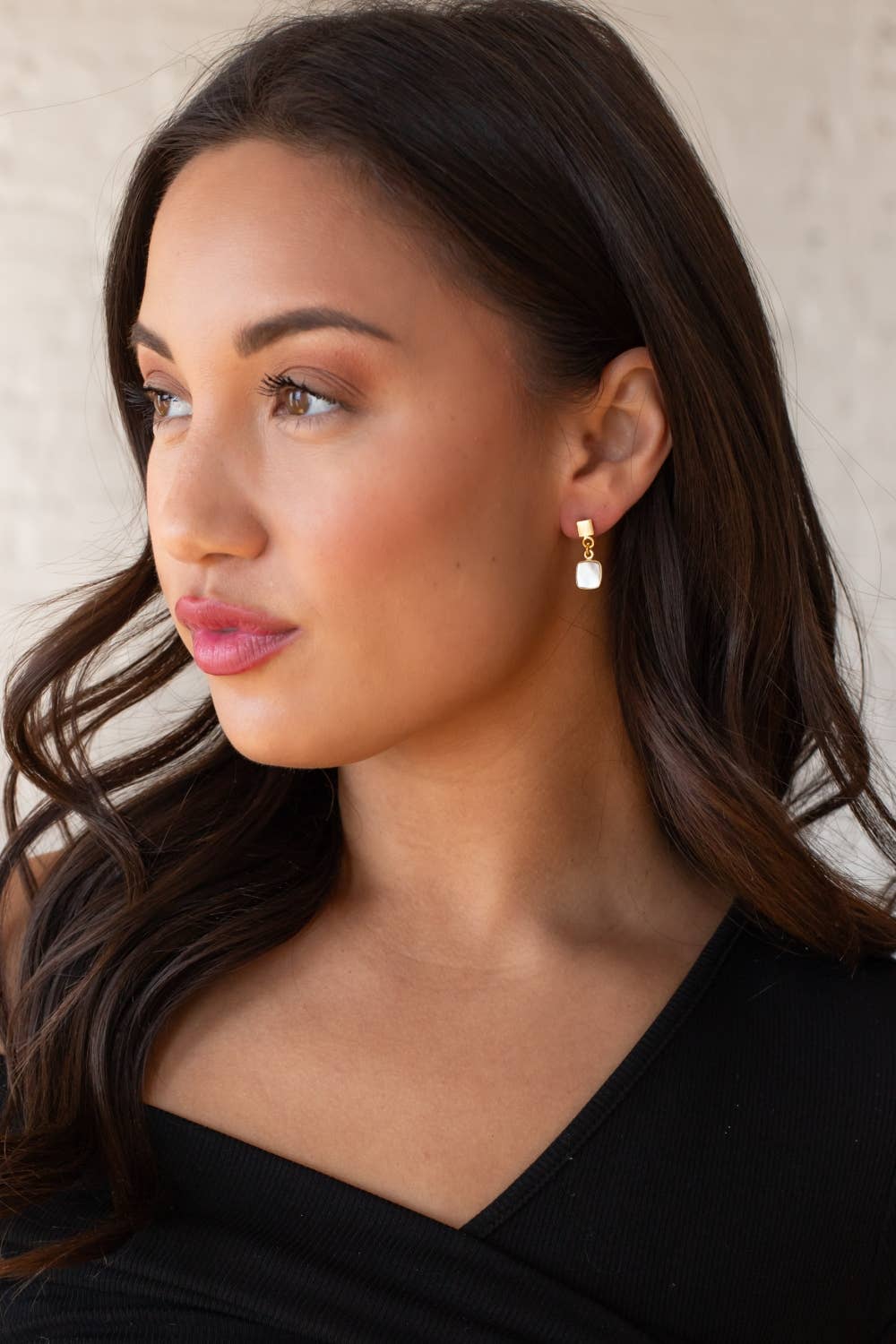 Gold Dangle Earring with White Stone