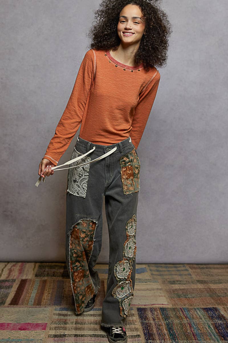 Stud detail textured knit top