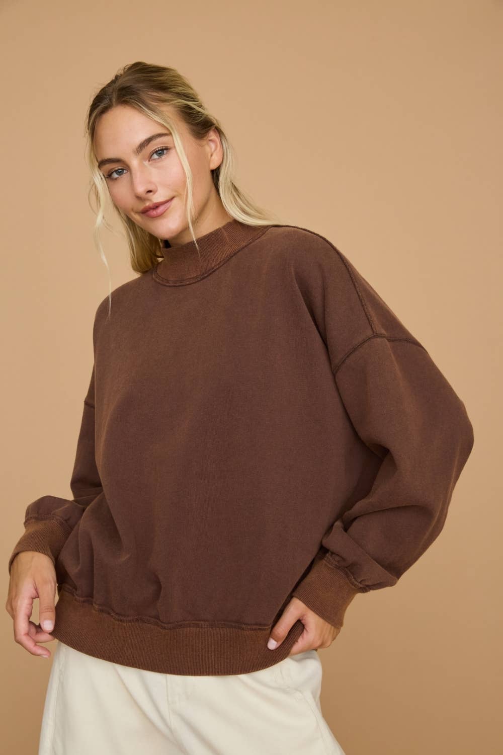 Washed Mock Neck Oversized Sweatshirt