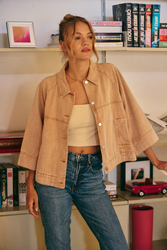 SEASONLESS MINERAL-WASHED COTTON TWILL UTILITY JACKET