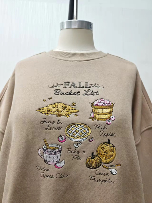 Cappuccino Autumn Fall Bucket List Embroidered Sweatshirt