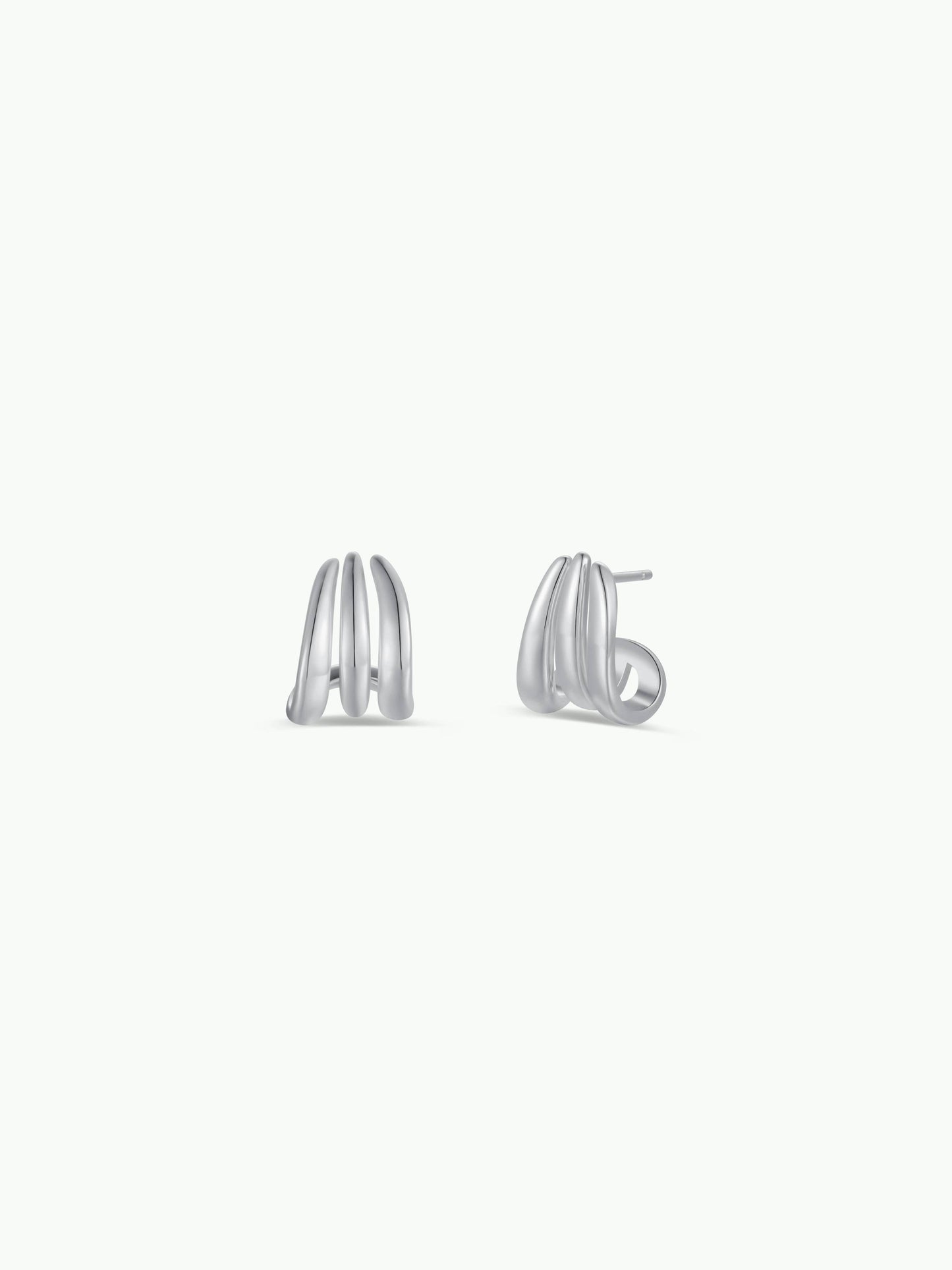 Silver Three Hoop Huggie - Earring