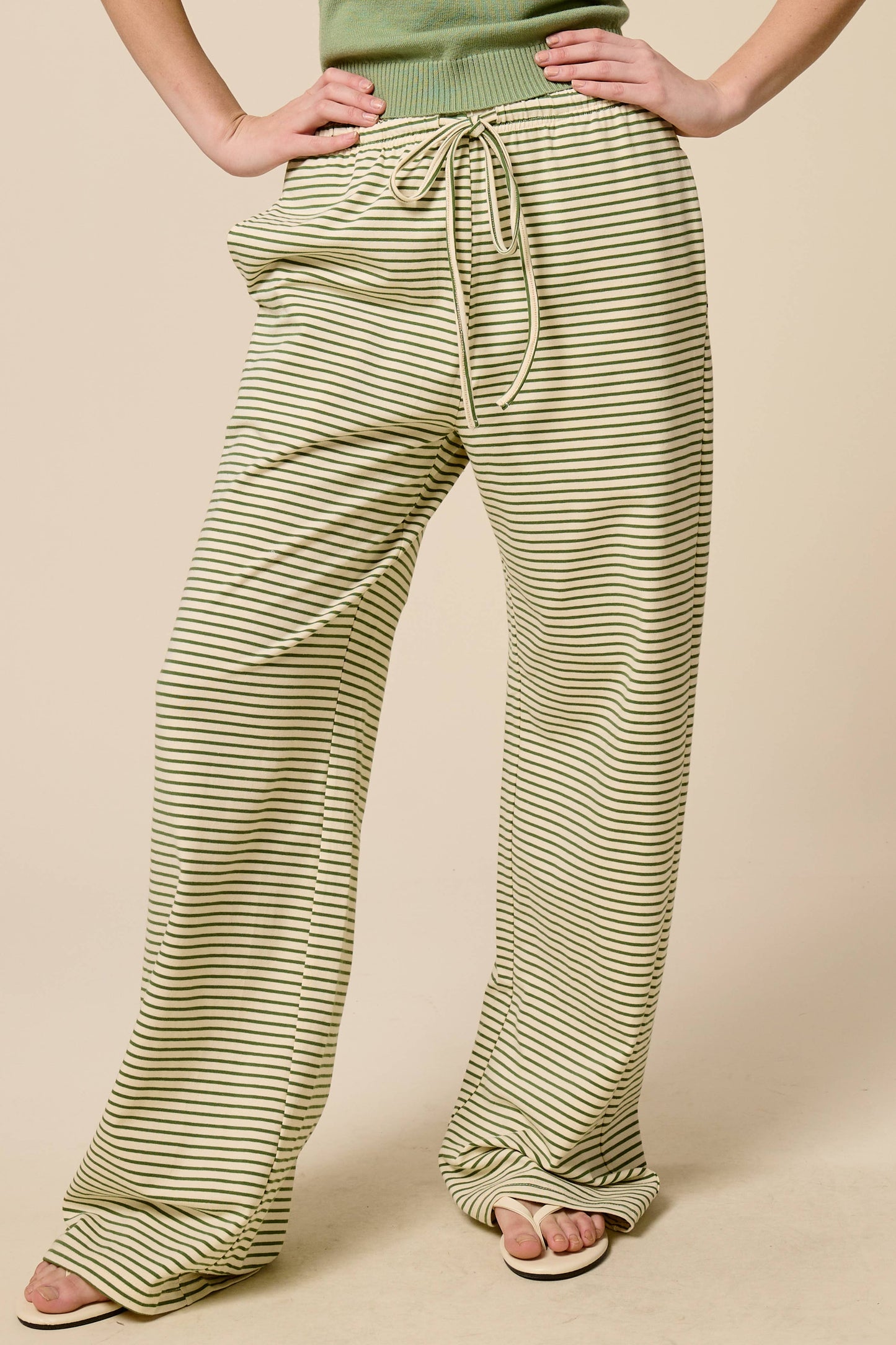 Striped Drawstring Wide Leg Pants