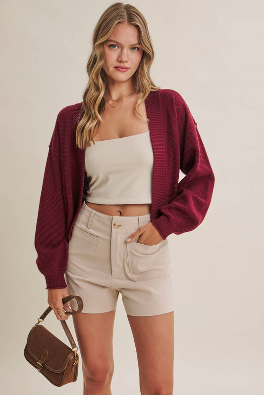 Everyday Essential Easy Layering Balloon Sleeve Waffle Cardigan