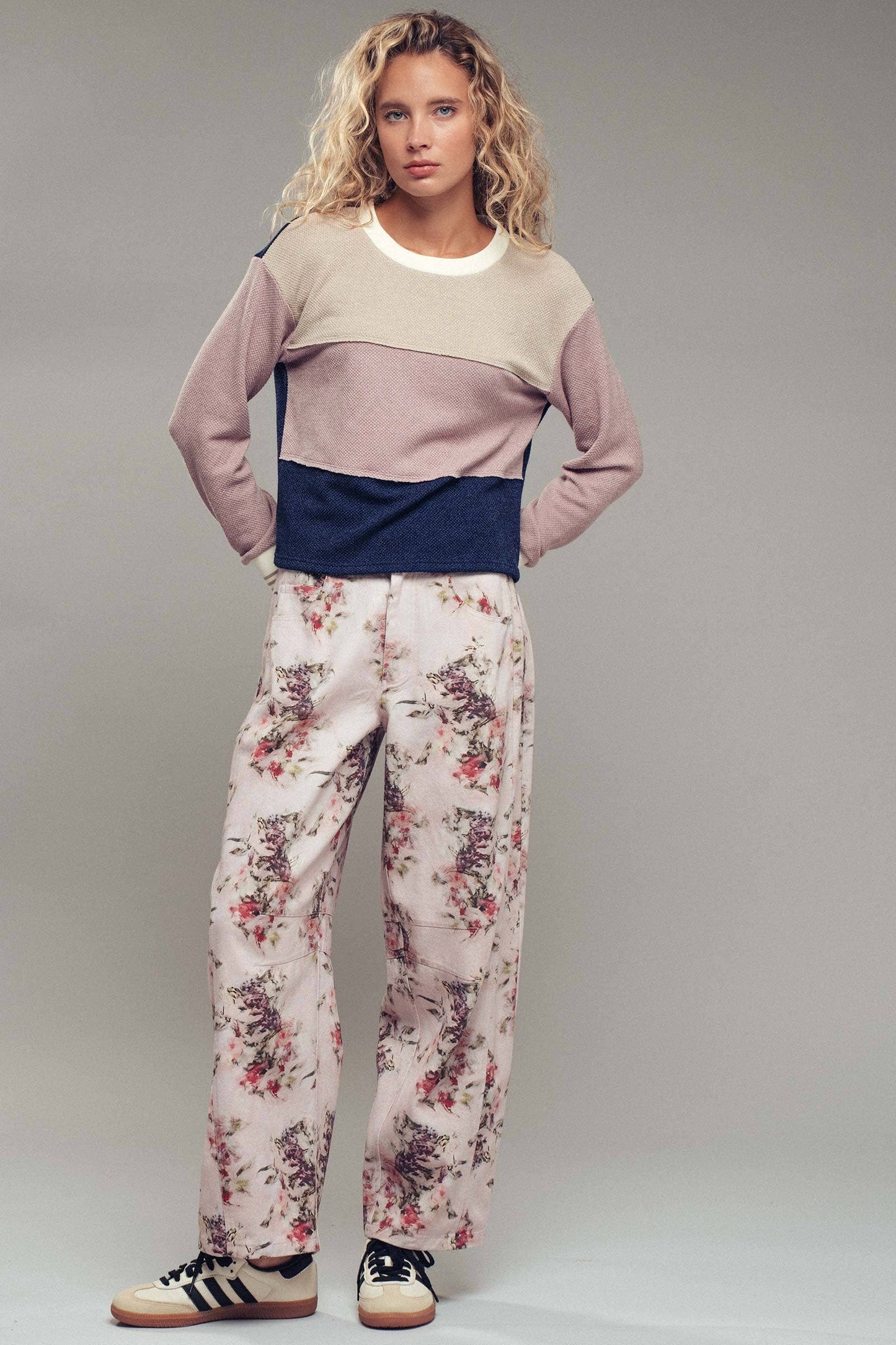 Floral Watercolor Barrel Jeans