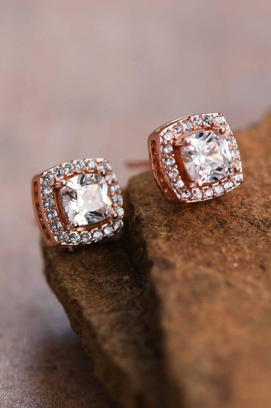 Dainty Square Studs with Clear Glass Crystals