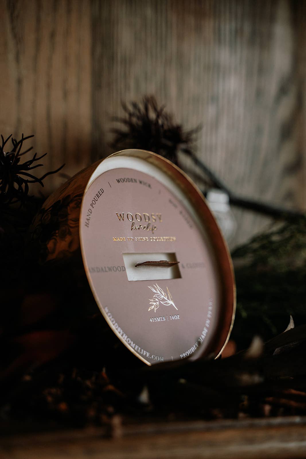 Sandalwood & Cloves-Solid Brass 14oz Pure Soy Candle