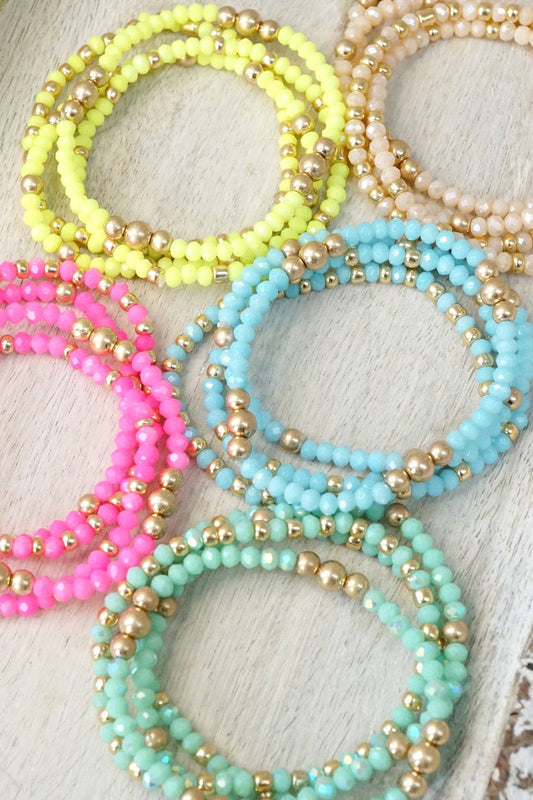 Colorful and Gold tone beads bracelet stack of 4 bracelets