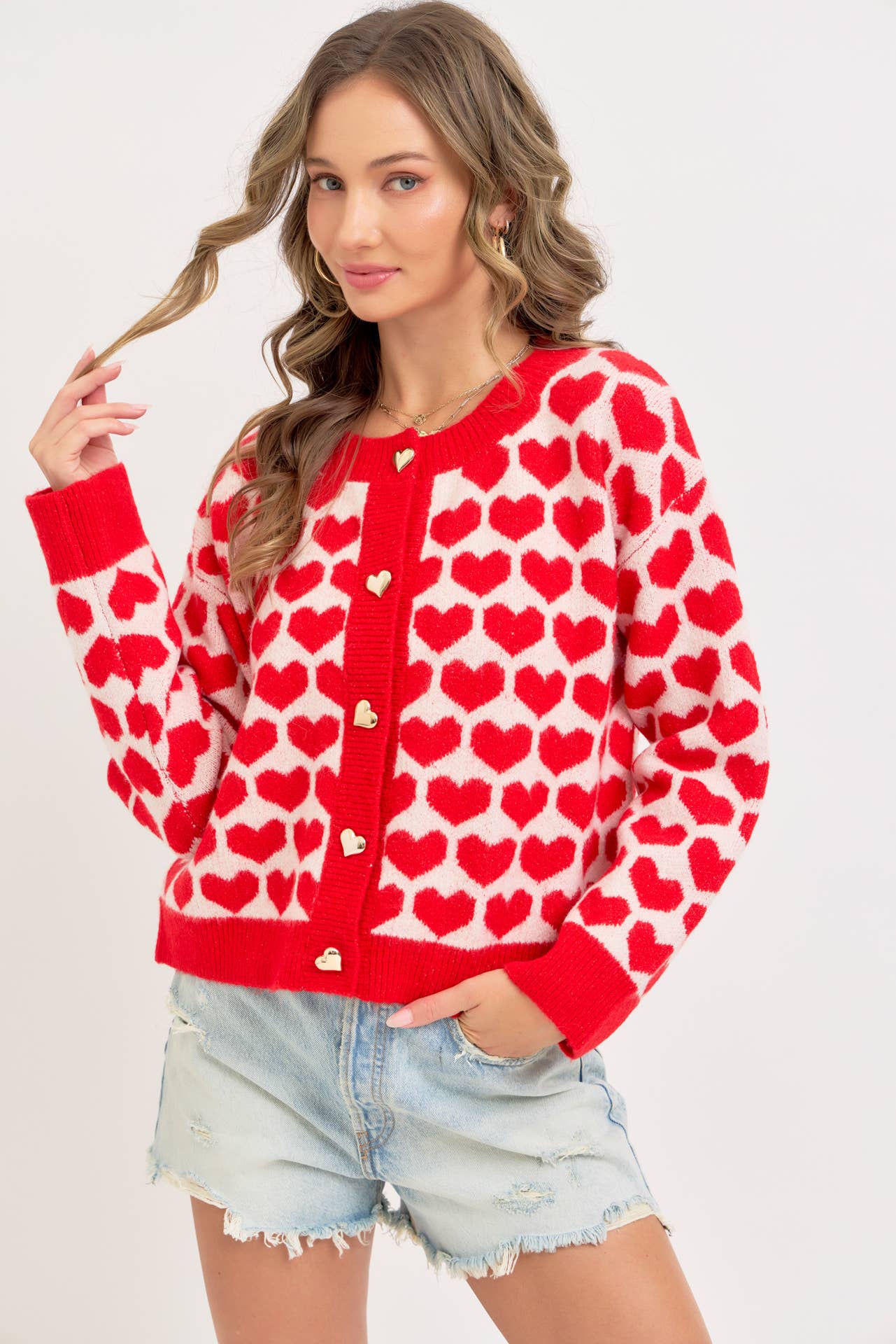 Sweetheart Button Cardigan – Pink or Red