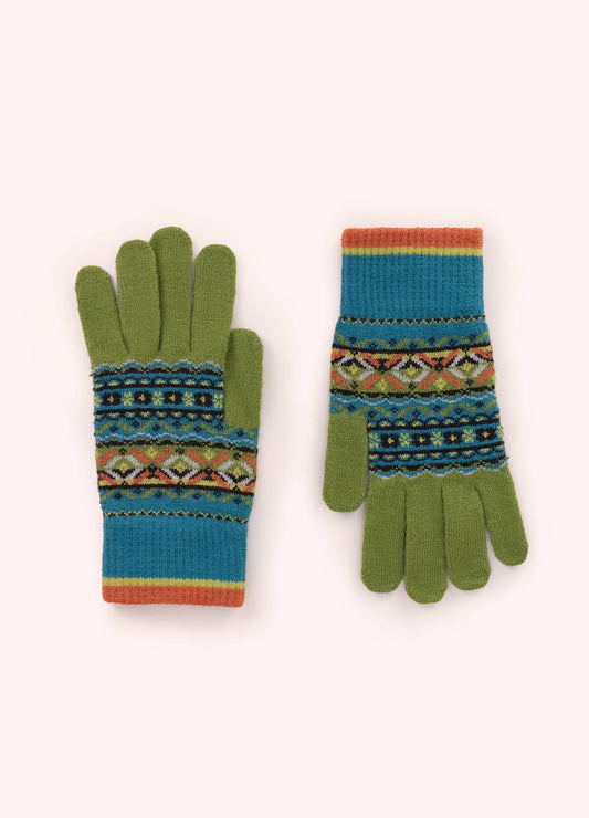 Fair Isle Gloves in Teal Mix