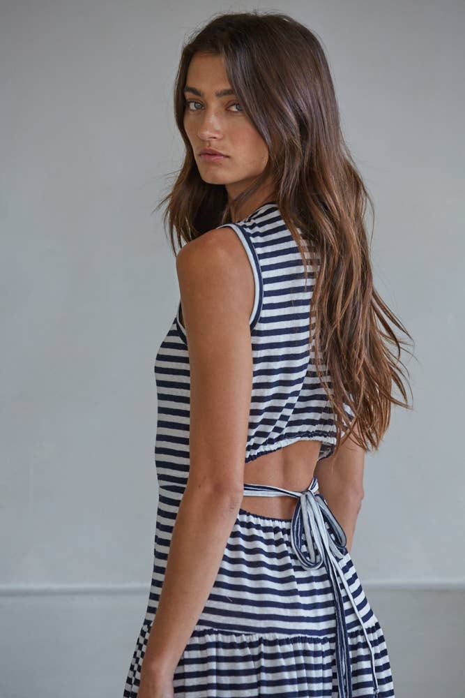 Knit Cotton Blend Striped Sleeveless Midi - Ultra Light Fabric