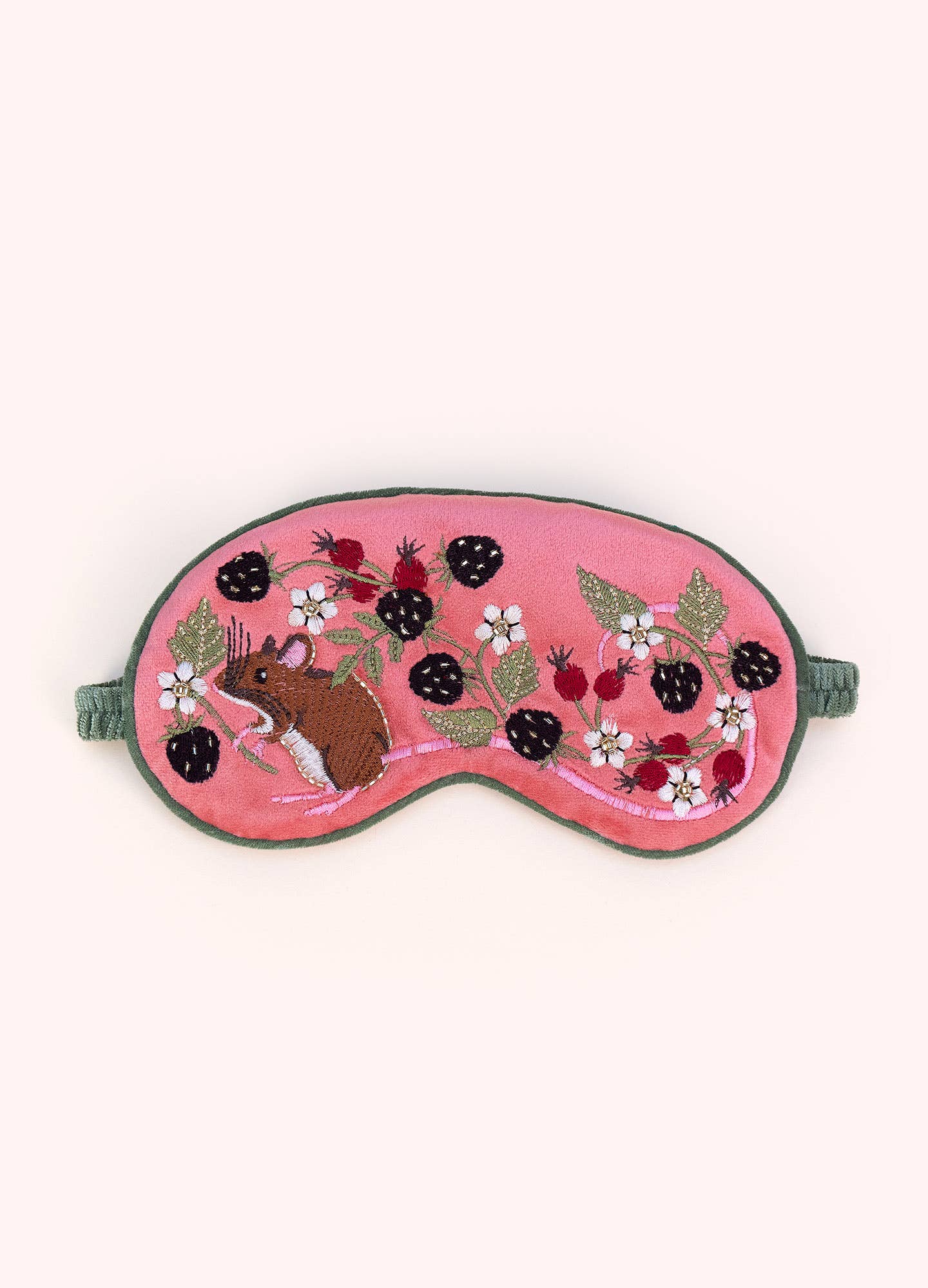 Whimsical Mouse with Berries Velvet Sleep Mask