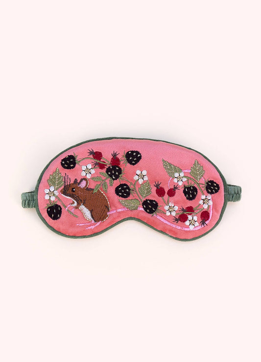 Whimsical Mouse with Berries Velvet Sleep Mask