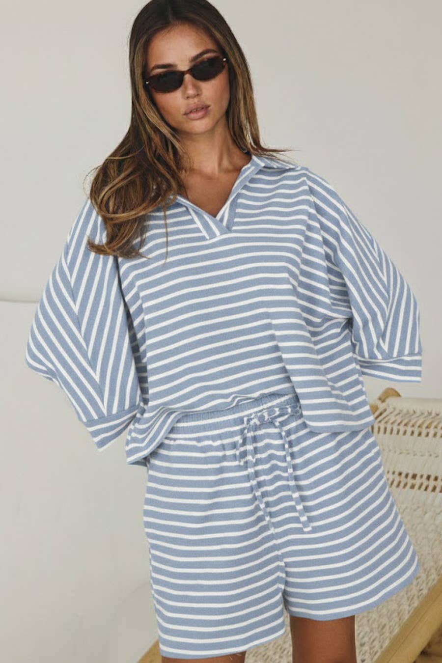 Two-piece striped short set