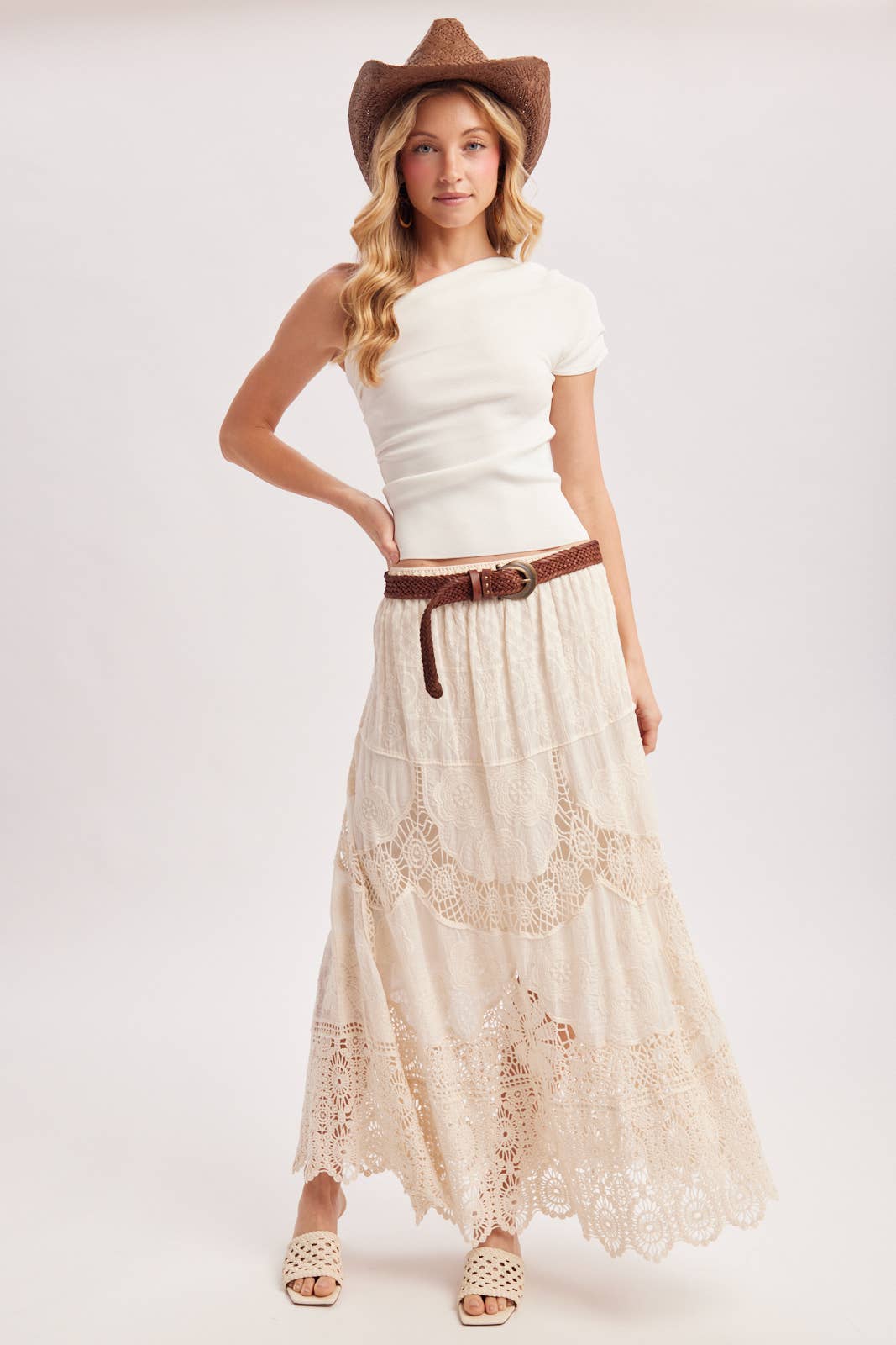 BOHO SHEER LACE MAXI SKIRT WITH LINING
