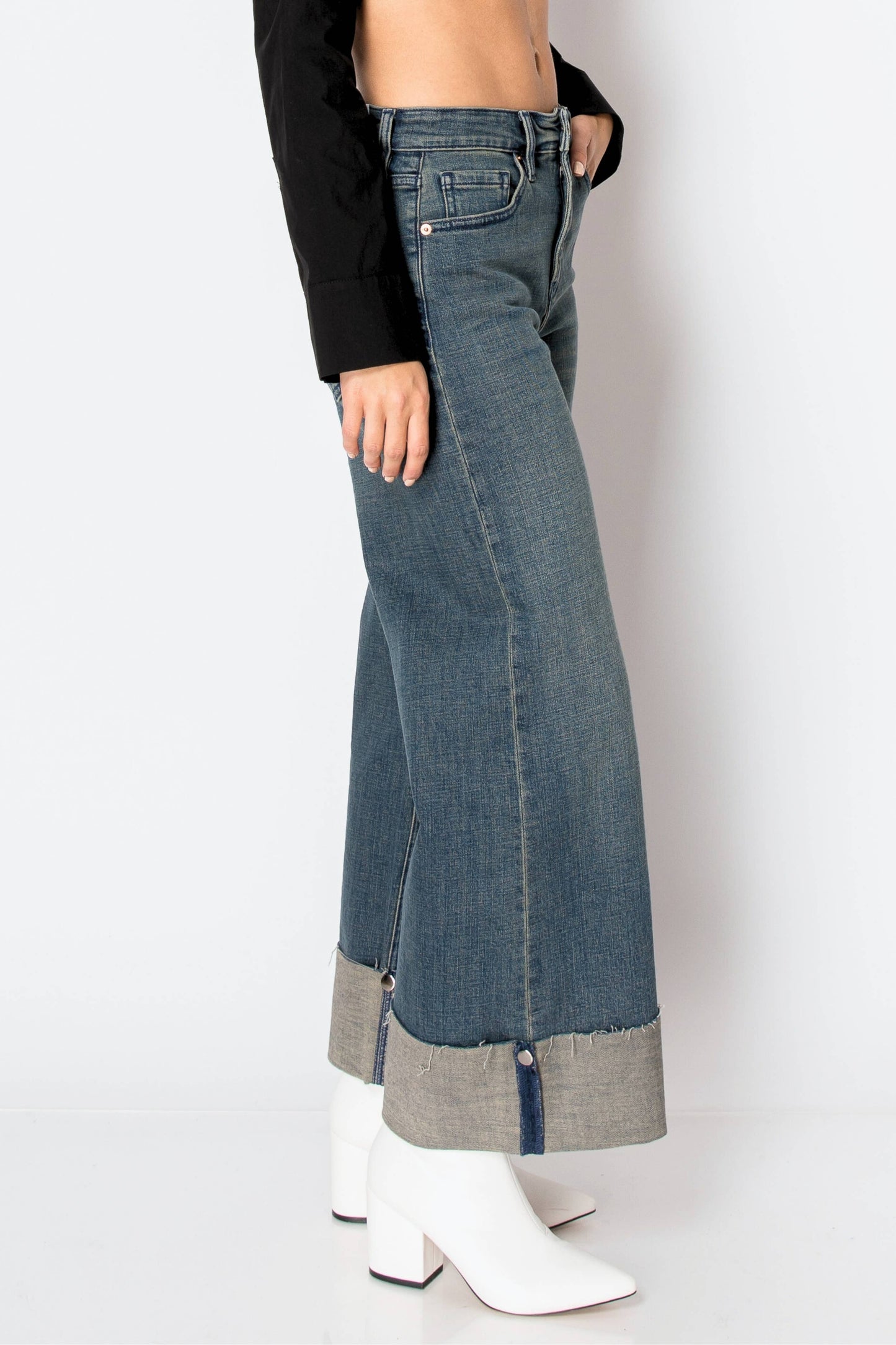 TUMMY CONTROL HIGH RISE CUFFED WIDE LEG JEANS