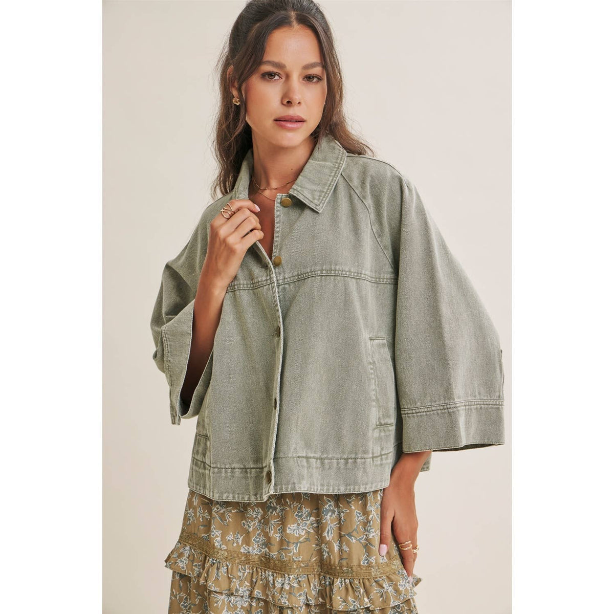 SEASONLESS MINERAL-WASHED COTTON TWILL UTILITY JACKET