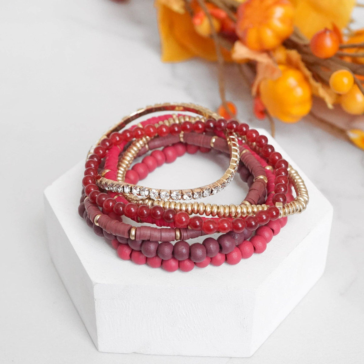 Cranberry Beaded Bracelets Stack