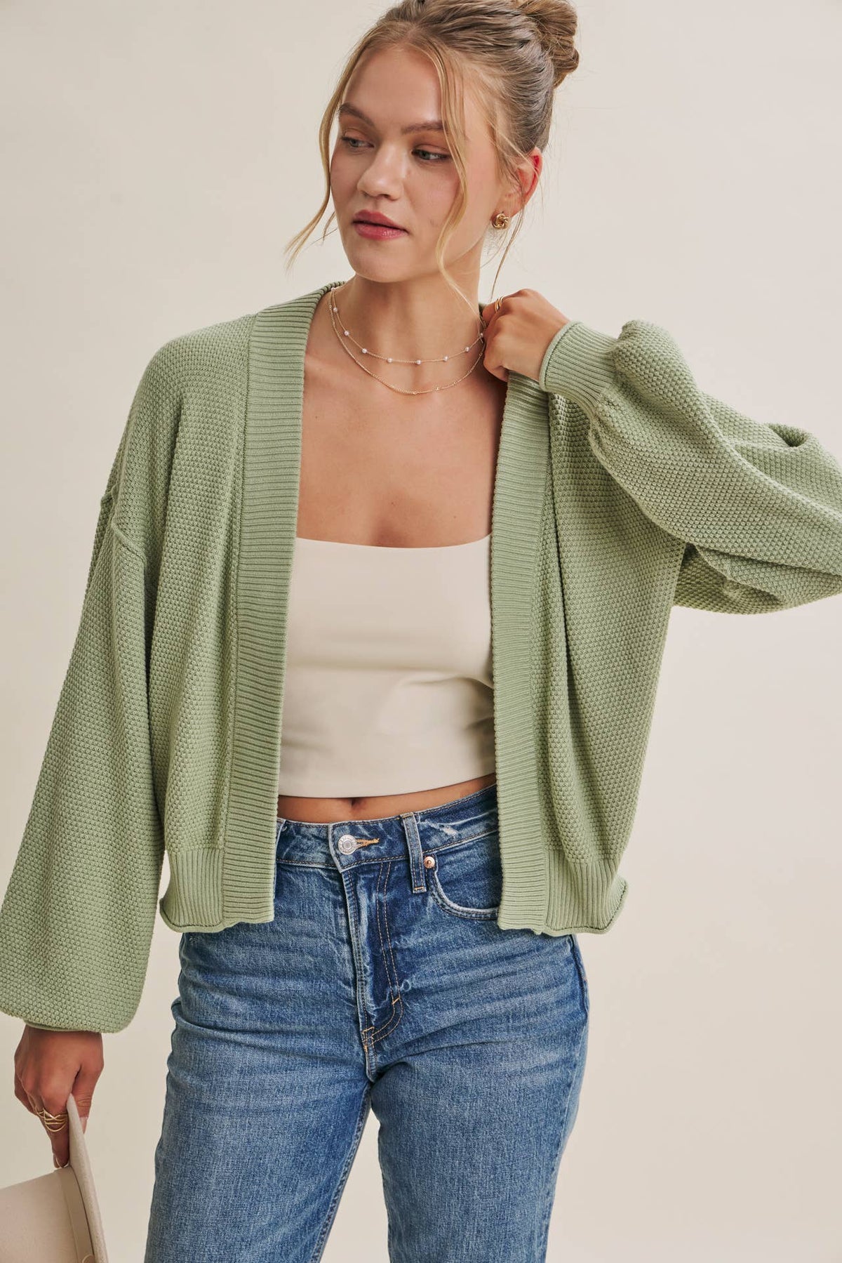 Everyday Essential Easy Layering Balloon Sleeve Waffle Cardigan