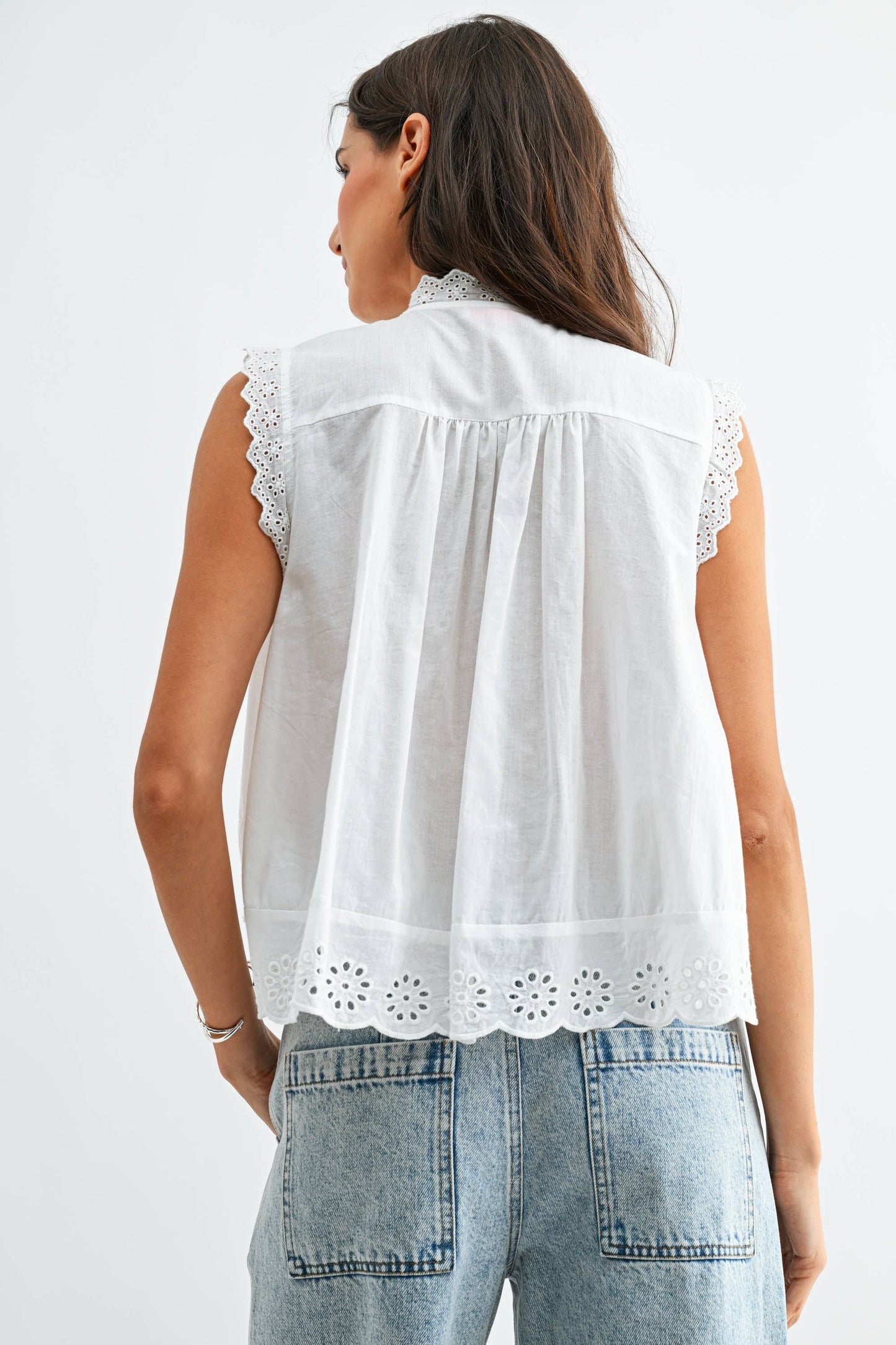 Sleeveless Cotton Eyelet Blouse