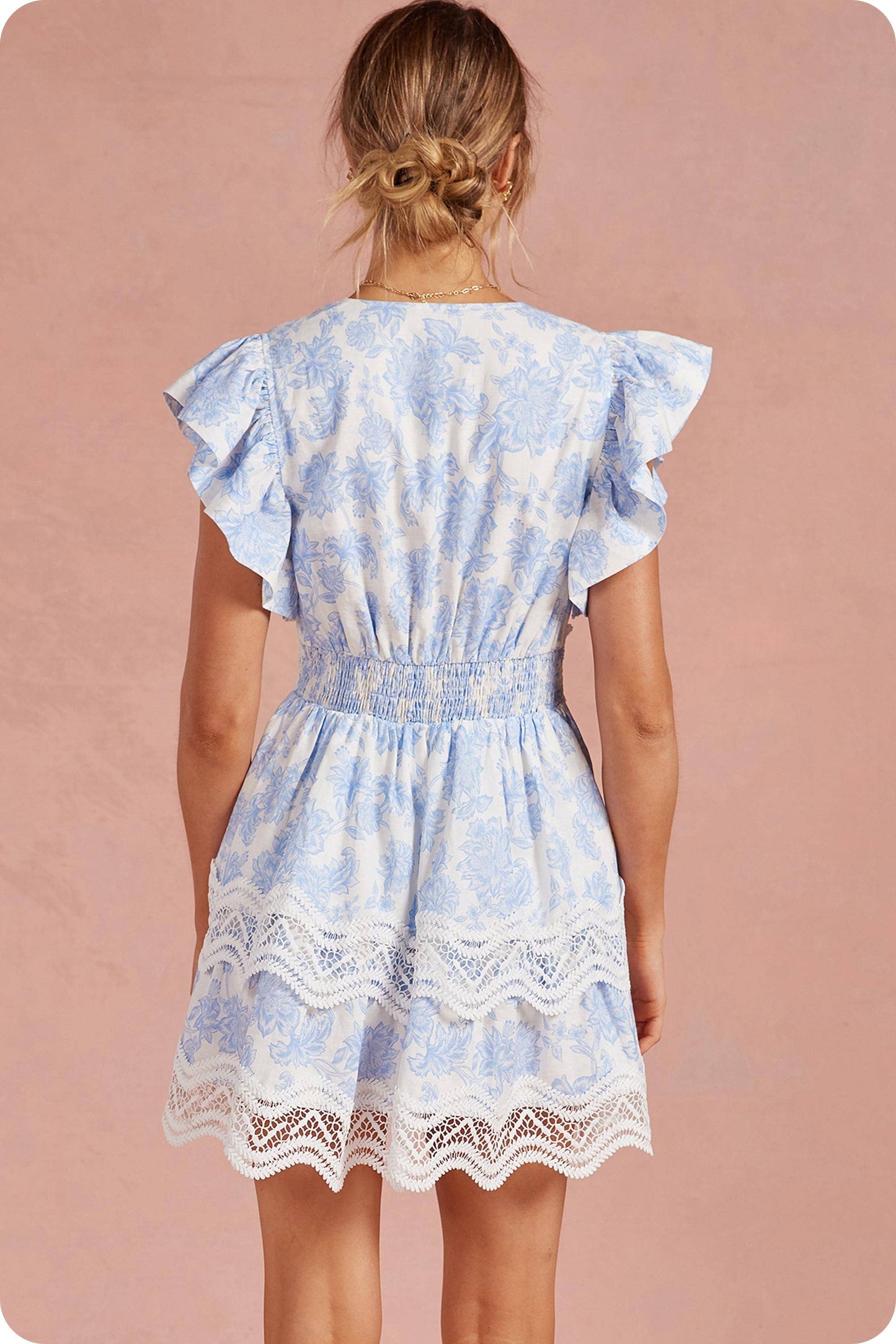 Botanical Garden Crochet Lace Tiered Mini Dress