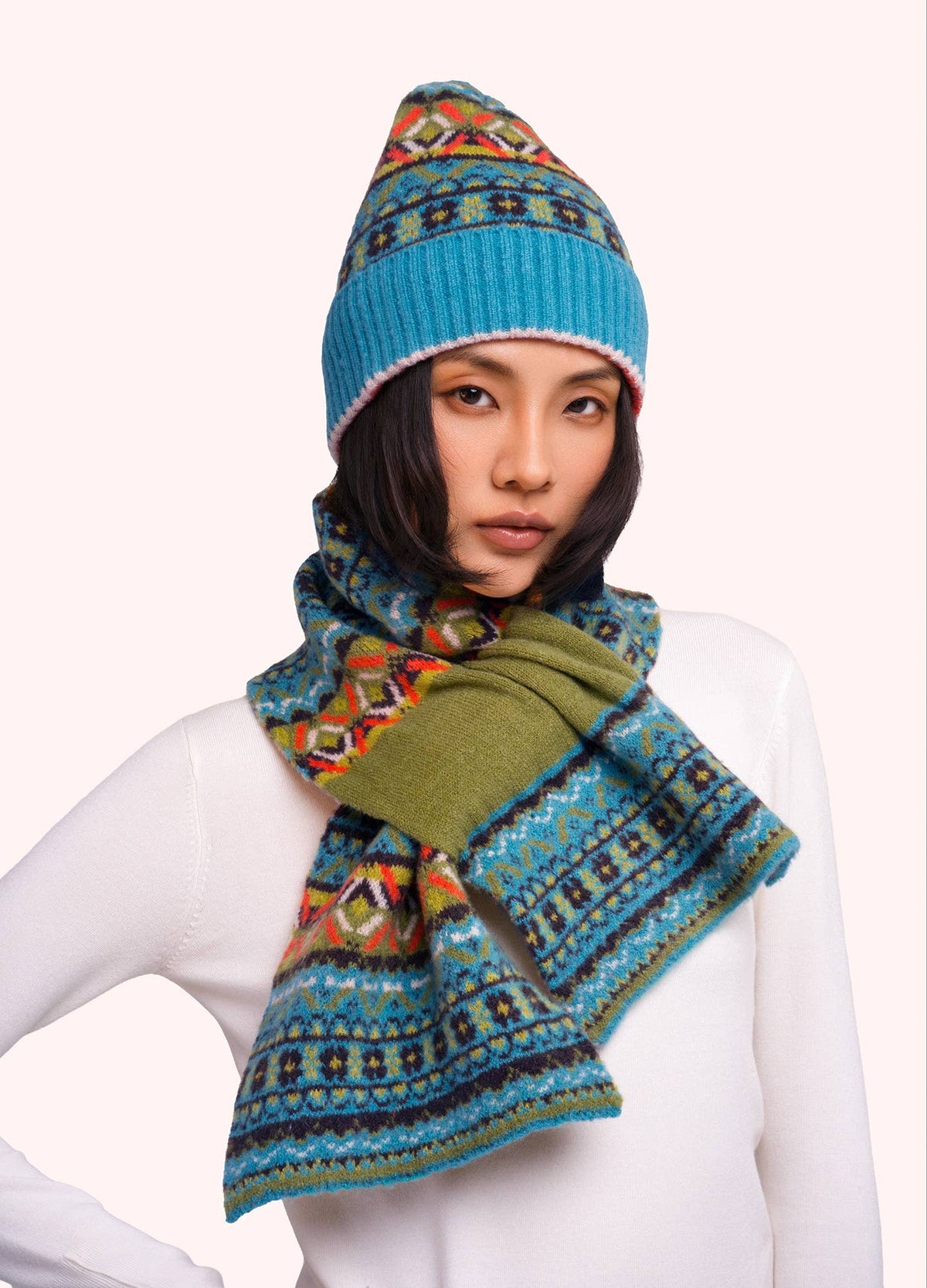 Fair Isle Scarf in Teal Mix