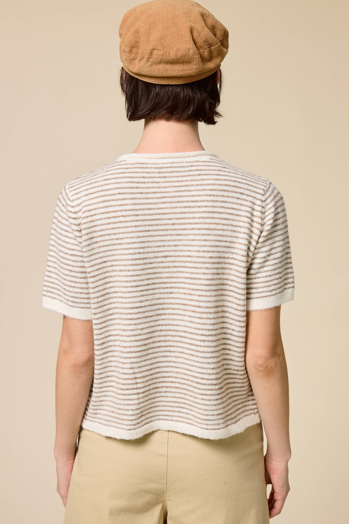 Muse Striped Short Sleeve Button Cardigan